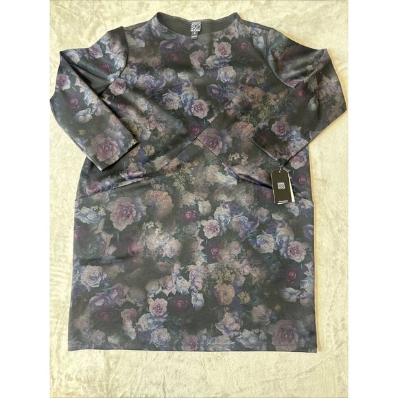 Women’s Clara Sun Woo Floral Dress Dark Purple Black 2 Pockets Plus 1X - Picture 4 of 16